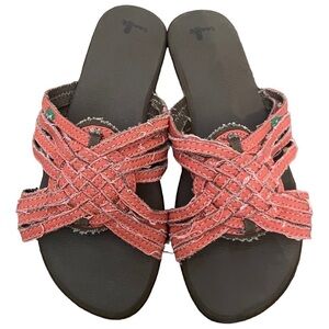 Sanuk Cush Thin Footbed Slide Sandal Yoga Size 9 Orange EUC Summer Vacation